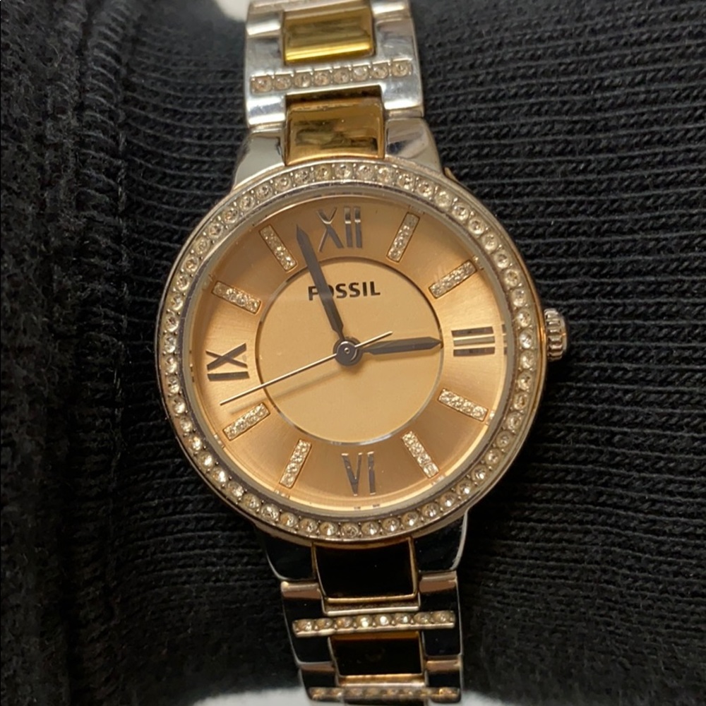 Three Toned Rhinestone Fossil Watch